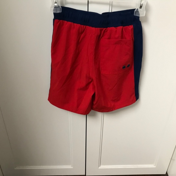 ROOTS Boys Swimsuit Shorts Trunks Size M 7/8 Red and Navy NWT - Picture 2 of 8